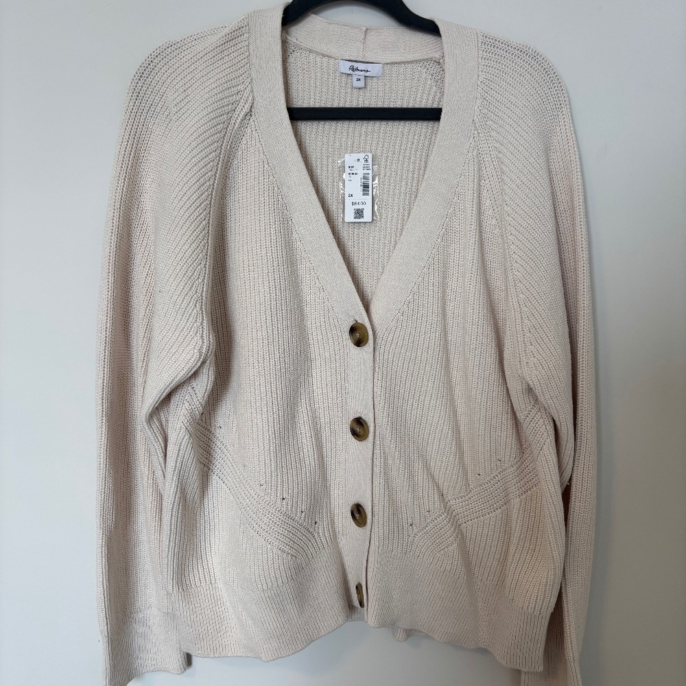 NWT Cable Knit Cardigan Cream Size 2X Cotton Blend